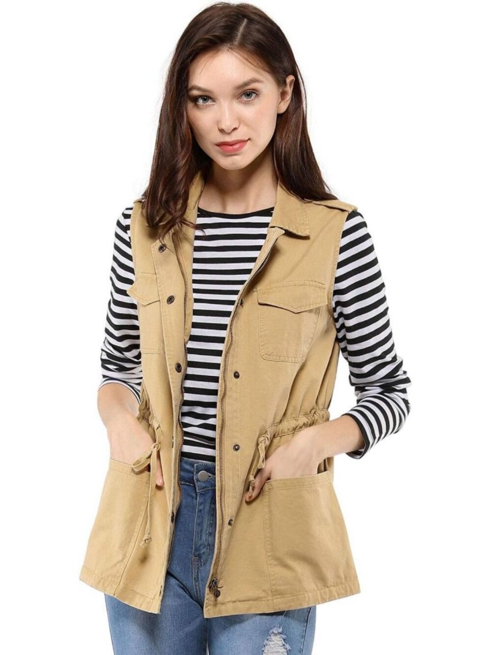 Stylish Zip-Up Sleeveless Utility Jacket | Trendy Cargo Vest for Women